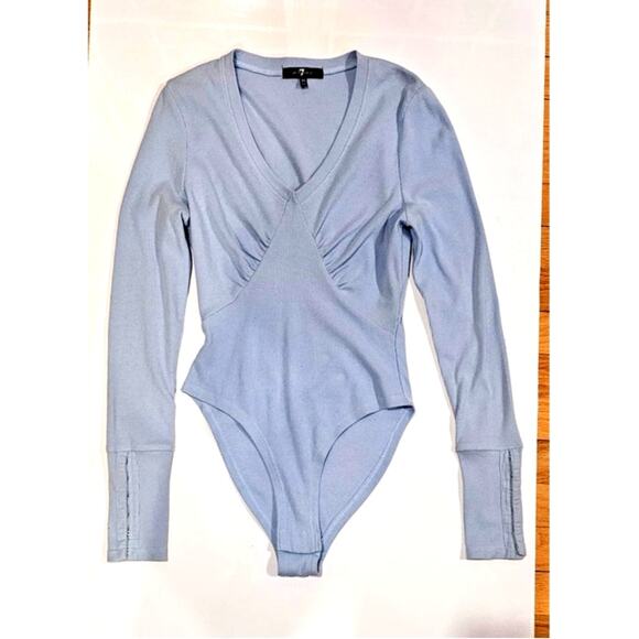 7 for all mankind ribbed knit, v neck long sleeve bodysuit, Sz XS - Picture 1 of 8